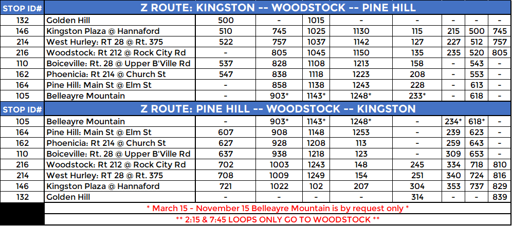 Z ROUTE: WEEKDAY