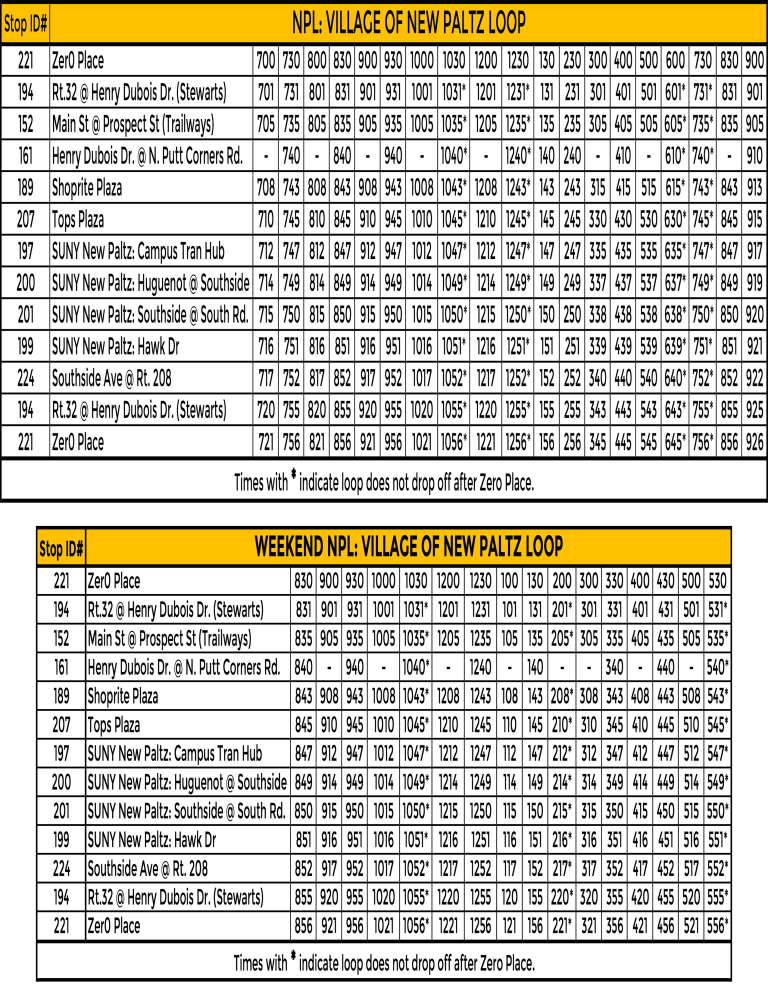 suny new paltz loop bus schedule